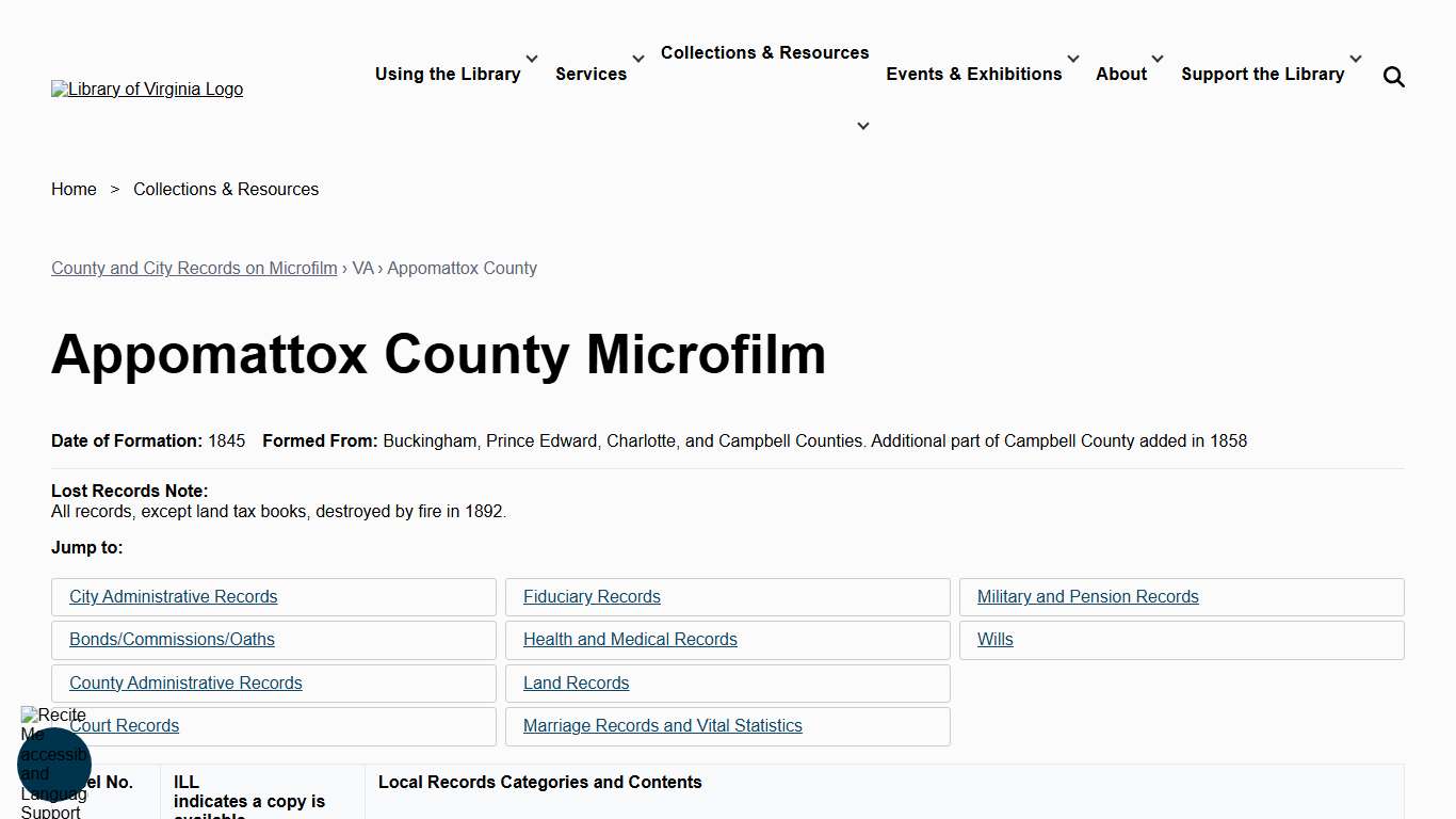 Appomattox County Microfilm | Library of Virginia